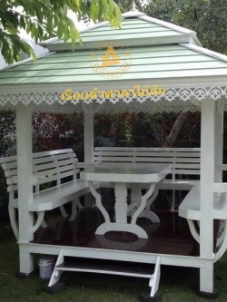 ( รหัส B4 )ศาลา ไม้สัก สีขาว คาเขียวอ่อน2ชั้น อโยธยา / ขนาด 2.00x2.00x3.00 เมตร