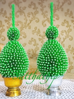 พานพุ่ม [5"] - พานพุ่มสักการะ - พานพุ่มดอกรัก - พานพุ่มดอกรักประดิษฐ์ (พลาสติก) - พานพุ่มสีเขียว