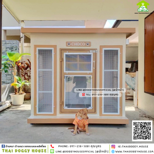 บ้านหมา ติดพัดลม มีมุ้งลวด + ตะแกรงเหล็ก แบบบ้าน 𝐁𝐨𝐱 𝐬𝐭𝐲𝐥𝐞 🧡