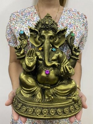 พระพิฆเนศ ปางประทานพร กว้าง8นิ้ว สูง16นิ้ว สีทองโบราณ