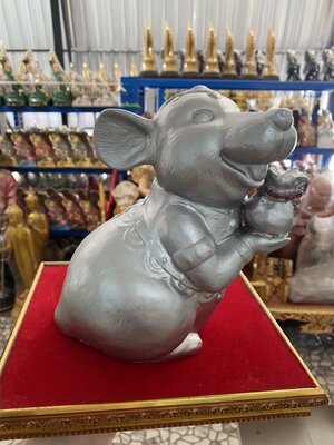 หนูมุสิกะ ถวายพระพิฆเนศ กว้าง5นิ้ว สูง8นิ้ว ตัวใหญ่สีเงิน