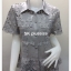 เสื้อลินินแต่งลูกไม้ ชายระบาย สีเทา รอบอก 46 นิ้ว