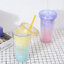 แก้วพลาสติก2ชั้น,แก้วน้ำพลาสติก,พร้อมหลอดดูด,380ML