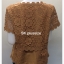 เสื้อลูกไม้แต่งคลุมลินิน แขนสั้น สีน้ำตาลทอง รอบอก 46 นิ้ว