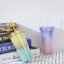แก้วพลาสติก2ชั้น,แก้วน้ำพลาสติก,พร้อมหลอดดูด,380ML