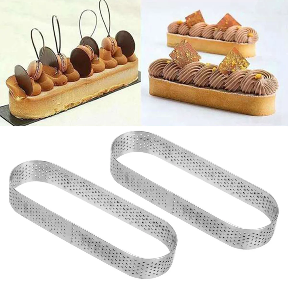 พิมพ์ทาร์ตว วงรี สแตนเลส เจาะรู Oval Tartlet Mold Perforated 4 x 13 x2 cm. (11-8798)