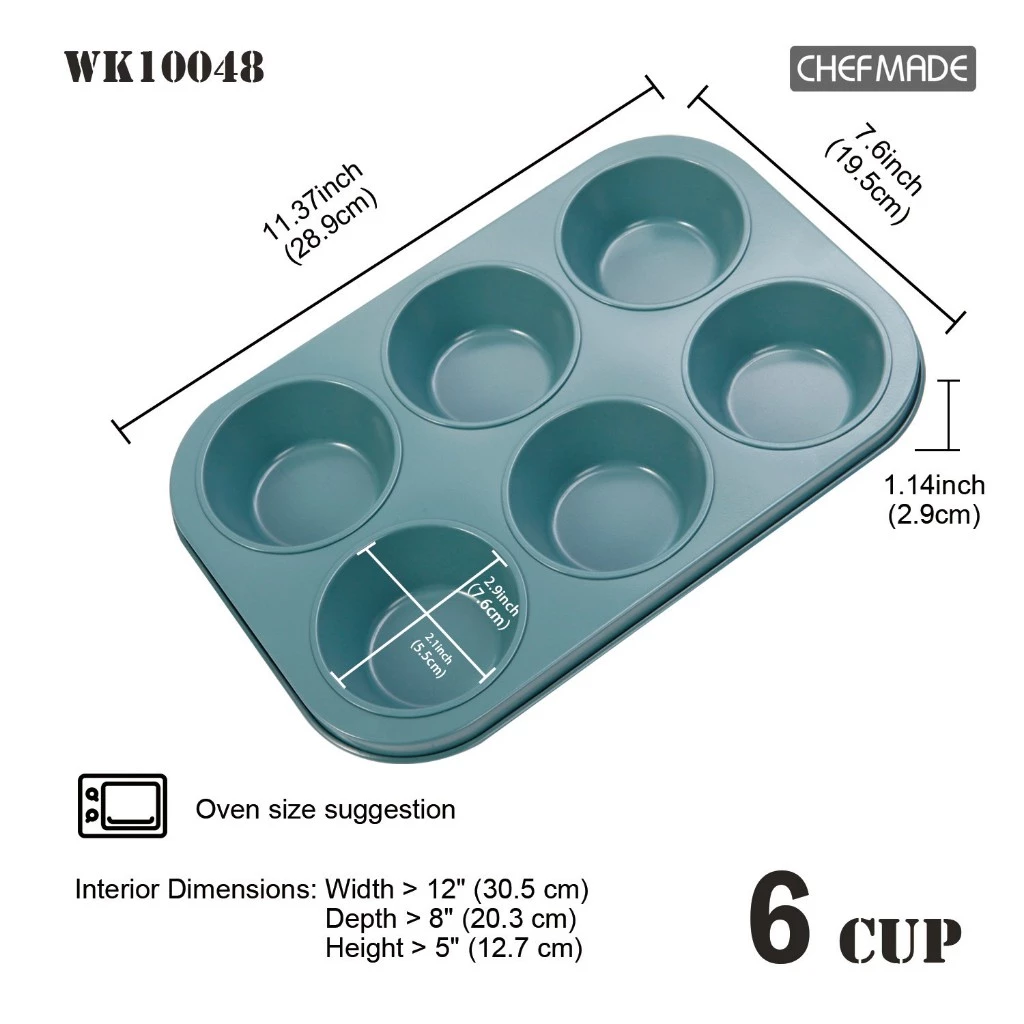 Chefmade WK10048- 6-Cup Non Stick Muffin Pan 289 x 195 x 29 mm.(Green) (11-8197)