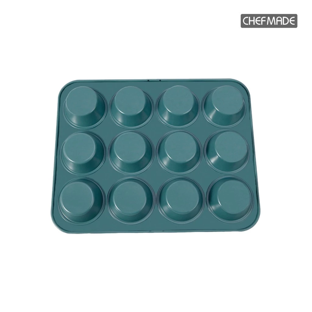 Chefmade WK10051- 12-Cup Non Stick Muffin Pan 255 x 195 x 24 mm.(Green) (11-8198)