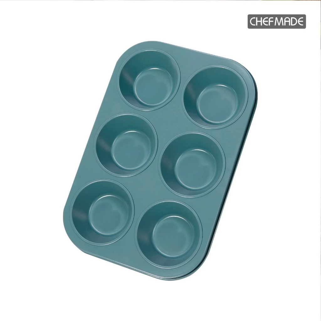 Chefmade WK10048- 6-Cup Non Stick Muffin Pan 289 x 195 x 29 mm.(Green) (11-8197)