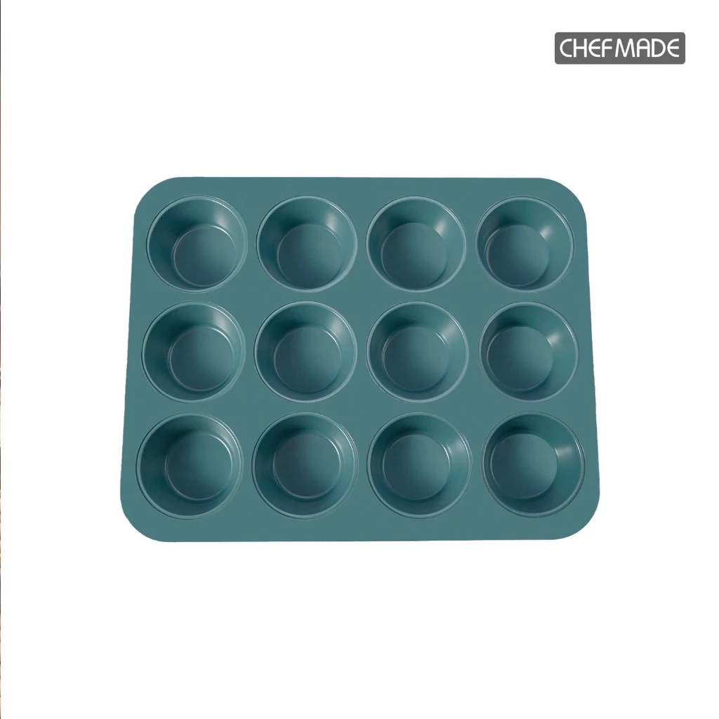 Chefmade WK10051- 12-Cup Non Stick Muffin Pan 255 x 195 x 24 mm.(Green) (11-8198)